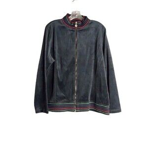 IActive Woman Velour Full Zip Jacket Black Womens Size 1x New Style 4606-x81